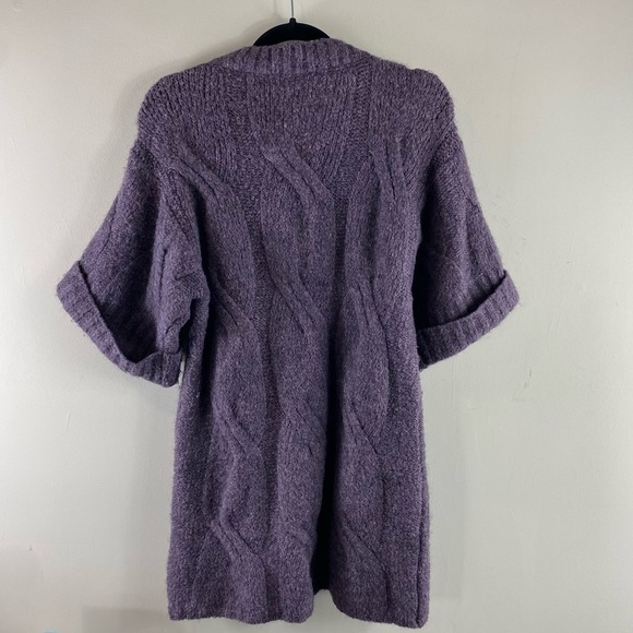 Moda Immagine Women’s Purple Short Sleeve Cable Knit Button Front Cardigan Sz M - Picture 4 of 12